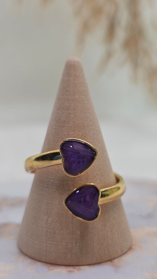 Anillo emocional doble corazón ajustable personalizado