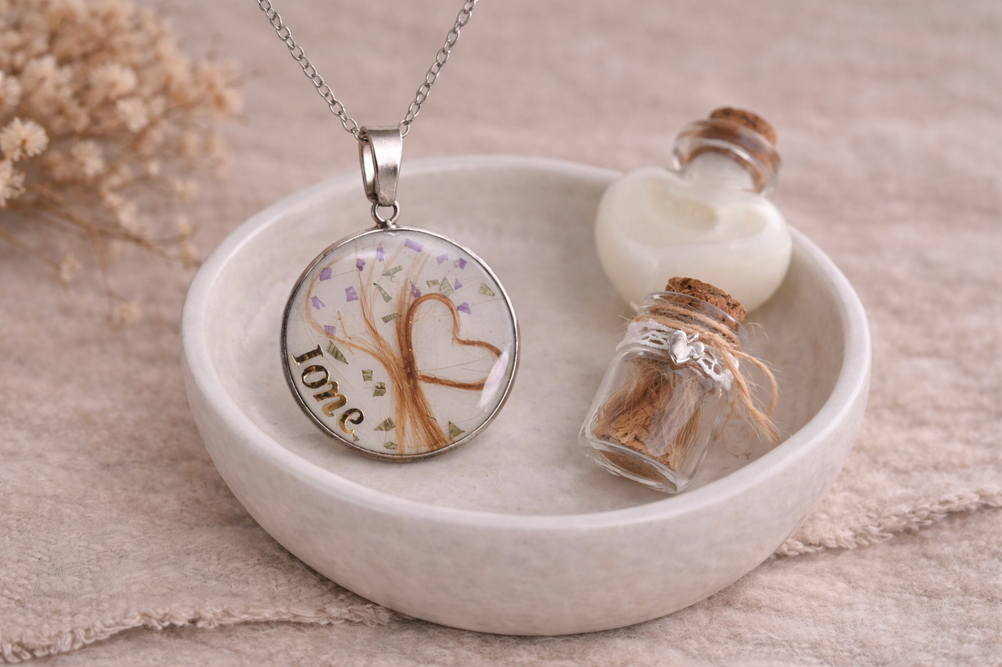 Colgante Árbol de la Vida con leche materna y pelito – Joya emocional personalizada