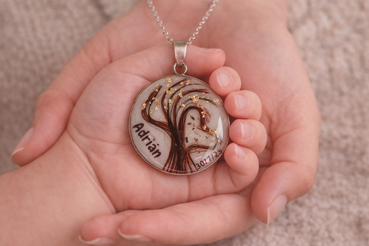 Colgante Árbol de la Vida con leche materna y pelito – Joya emocional personalizada