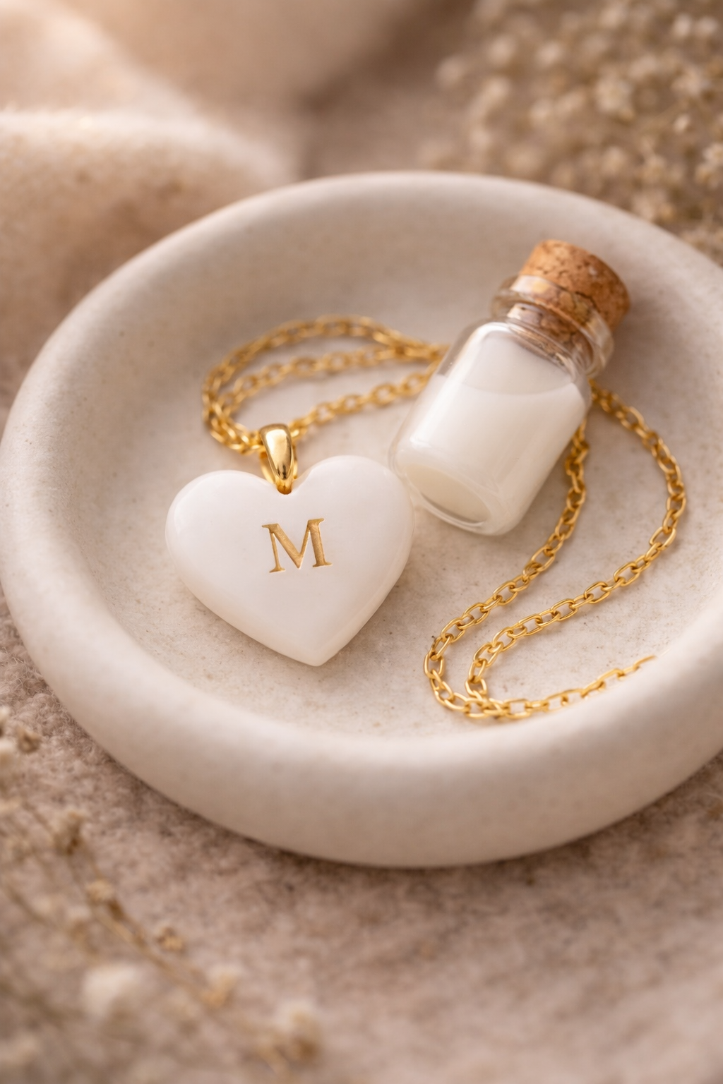 Colgante corazón personalizado con leche materna – joya emocional de lactancia