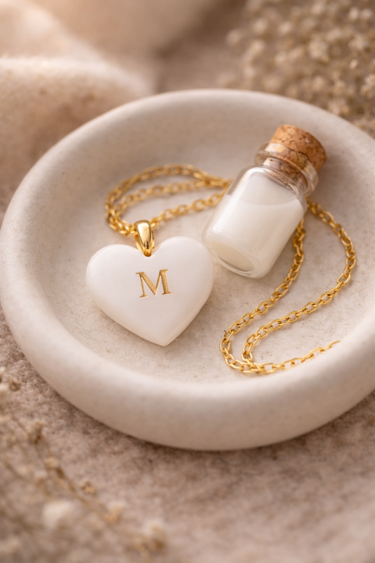 Colgante corazón personalizado con leche materna – joya emocional de lactancia