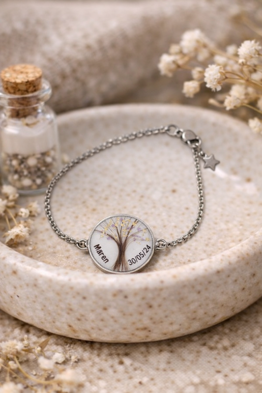 Pulsera árbol de la vida con leche materna personalizada