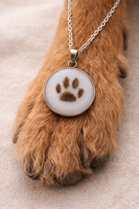 Colgante huella de mascota con cenizas o pelito personalizado
