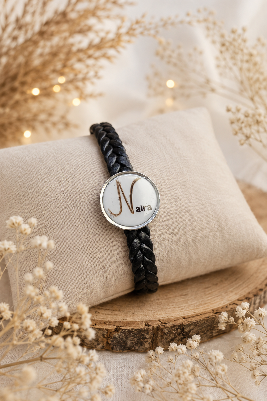 Pulsera Personalizada con Inicial de mechón de Pelo