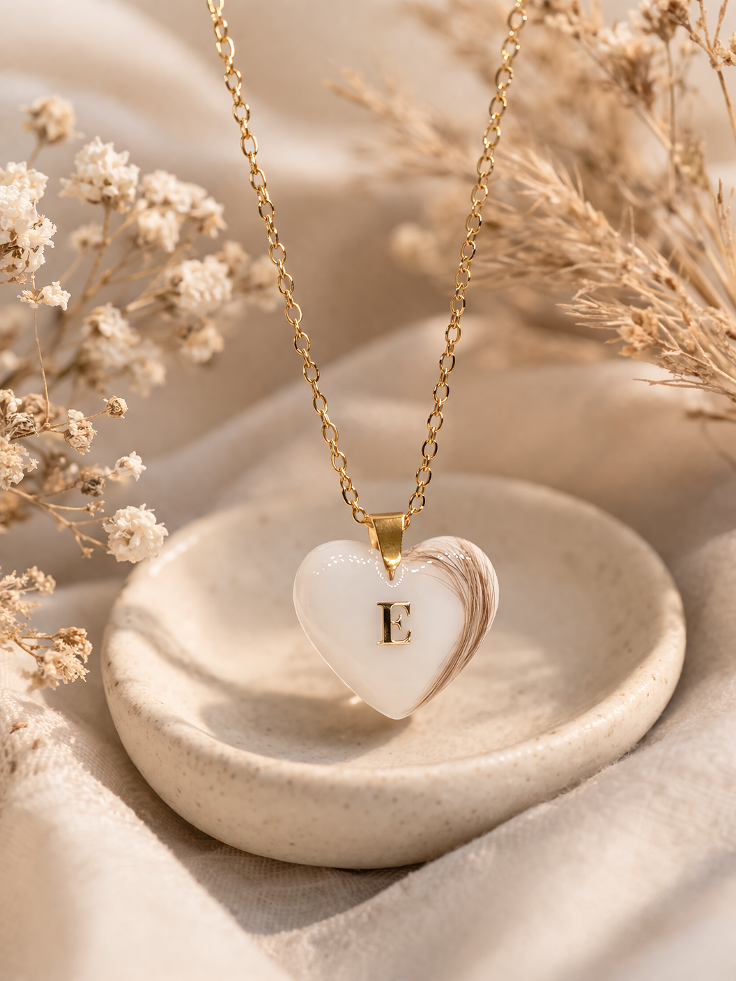 Colgante corazón personalizado con leche materna y mechón de pelo