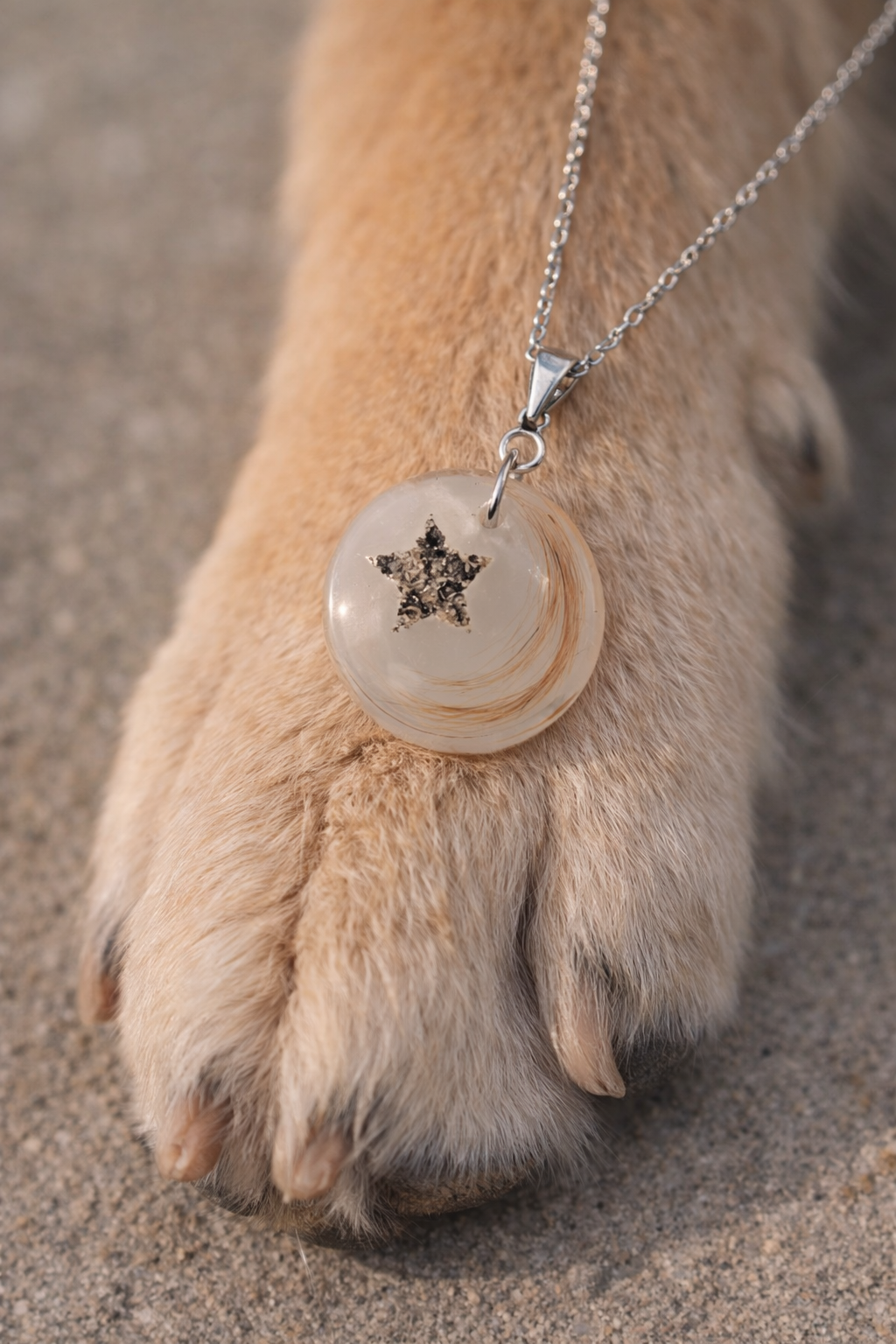 Colgante estrella memorial con cenizas y pelito – Joya emocional personalizada